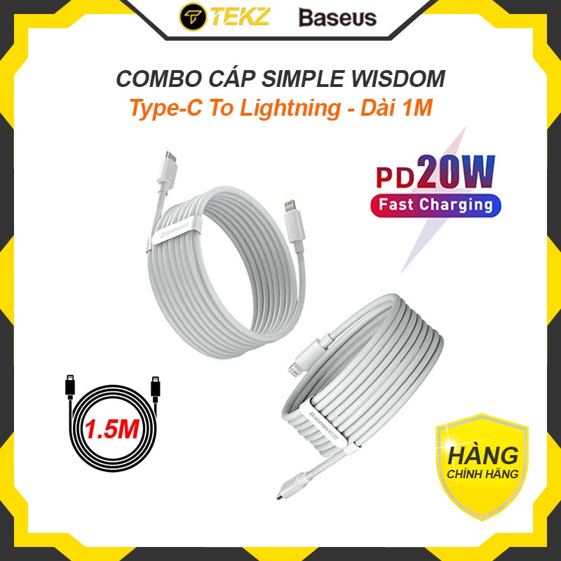Combo 2 Cáp Sạc Type-C To Lightning Baseus Simple Wisdom Data Cable Kit PD 20W Hỗ Trợ Sạc Nhanh iPhone 12/12Pro