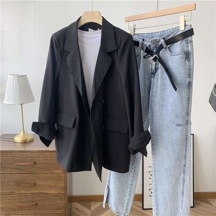 Áo khoác blazer dáng rộng màu trơn thời trang Hàn Quốc cho nữ, Áo vest nữ chất tuyết mưa 2 lớp bassic ulzzang