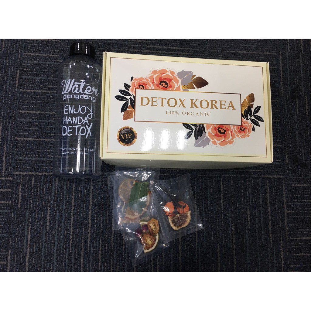 SET 70 Gói DETOX KOREA Trà trái cây sấy khô - TẶNG Kèm Bình PONGDANG Nhựa 1000ml Cao Cấp + Hộp + Túi vải