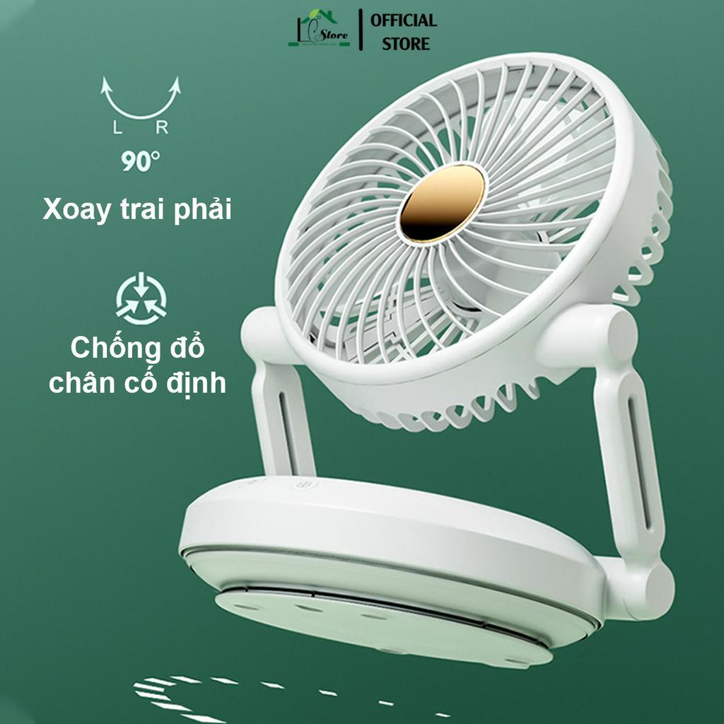 Quạt tích điện treo tường Lochi gấp gọn tự động xoay - Treo nhà vệ sinh Pin 2400mAh
