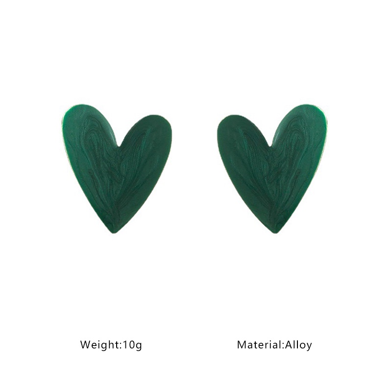 Bông tai hình trái tim màu trắng/màu xanh lá đậm phong cách retro Hàn Quốc thời trang cho nữ