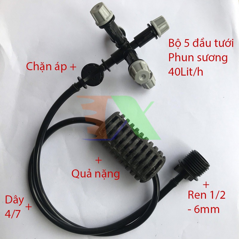 Bộ tươi treo 5 đầu tưới phun sương (40 lit/h) + Ren 21-4/7mm
