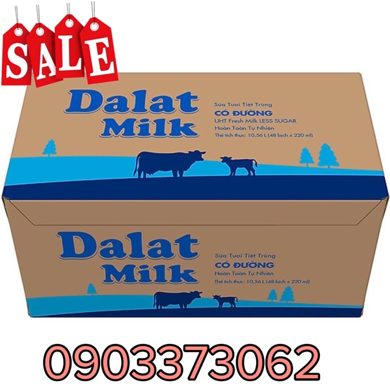 THÙNG Tiệt trùng Dalatmilk bịch/ hộp CÓ ĐƯỜNG  220ml/180ml date th2/2024