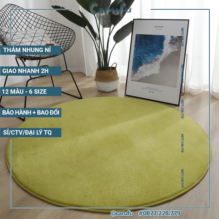 Thảm tròn trải sàn phòng ngủ màu Xanh lá size 100cm | Nhung NỈ | lông ngắn một màu