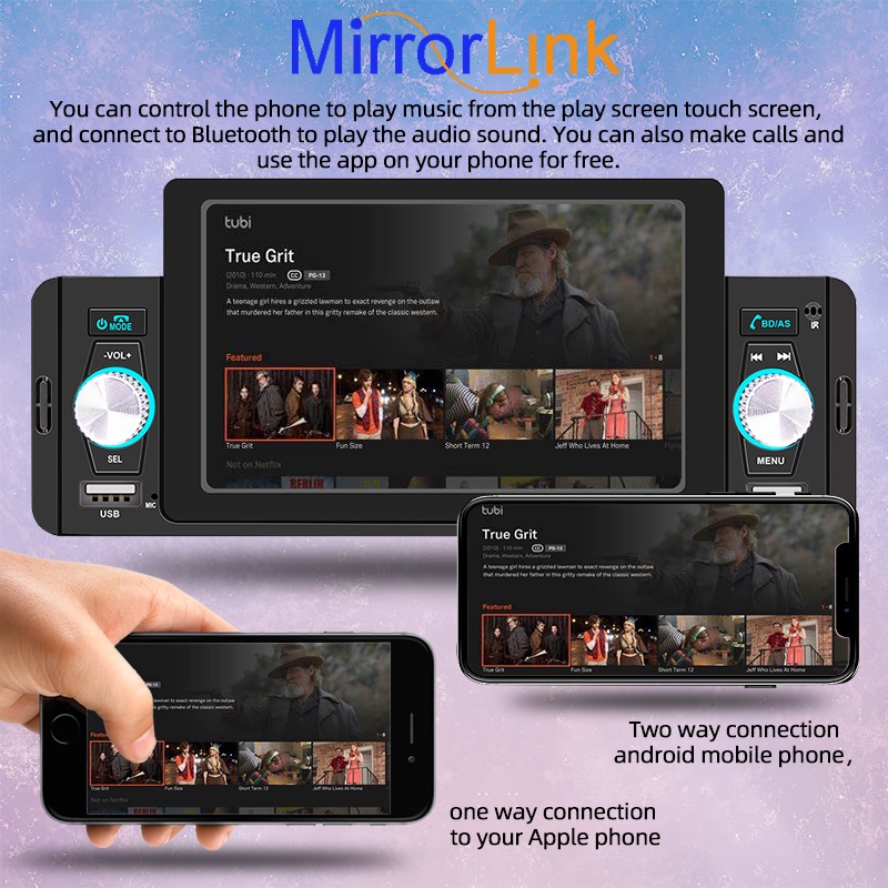 Máy Phát MP5 5 Inch CarPlay 1 Din Bluetooth 5.1 Cho Điện Thoại Di Động