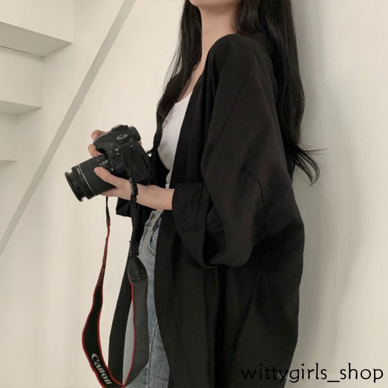 Wittygirls-áo Khoác Cardigan Tay Dài Màu Trơn Chống Nắng Cho Nữ