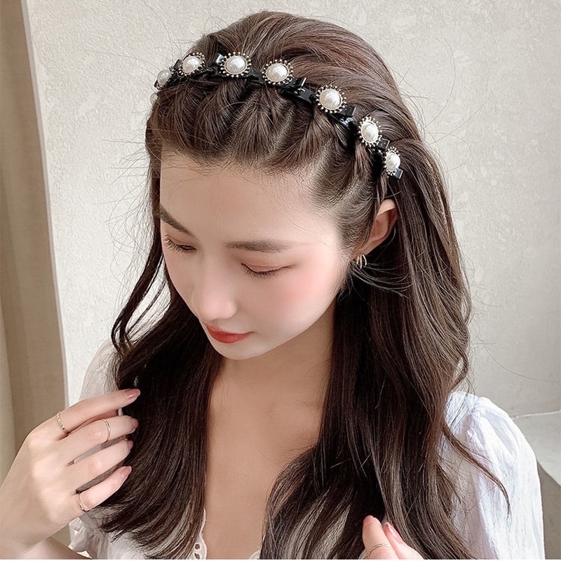 Bờm băng đô cài tóc đính đá dùng để bện tóc, kẹp tóc đội đầu nhiều kiểu xinh xắn dành cho nữ phong cách Hàn Quốc
