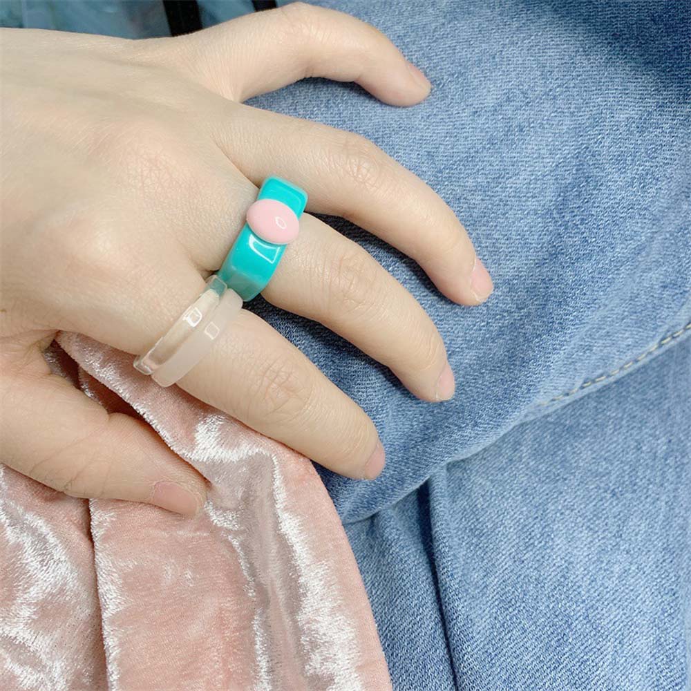 Nhẫn đính hạt nhựa Acrylic màu sắc tương phản phong cách Hàn Quốc cho nữ