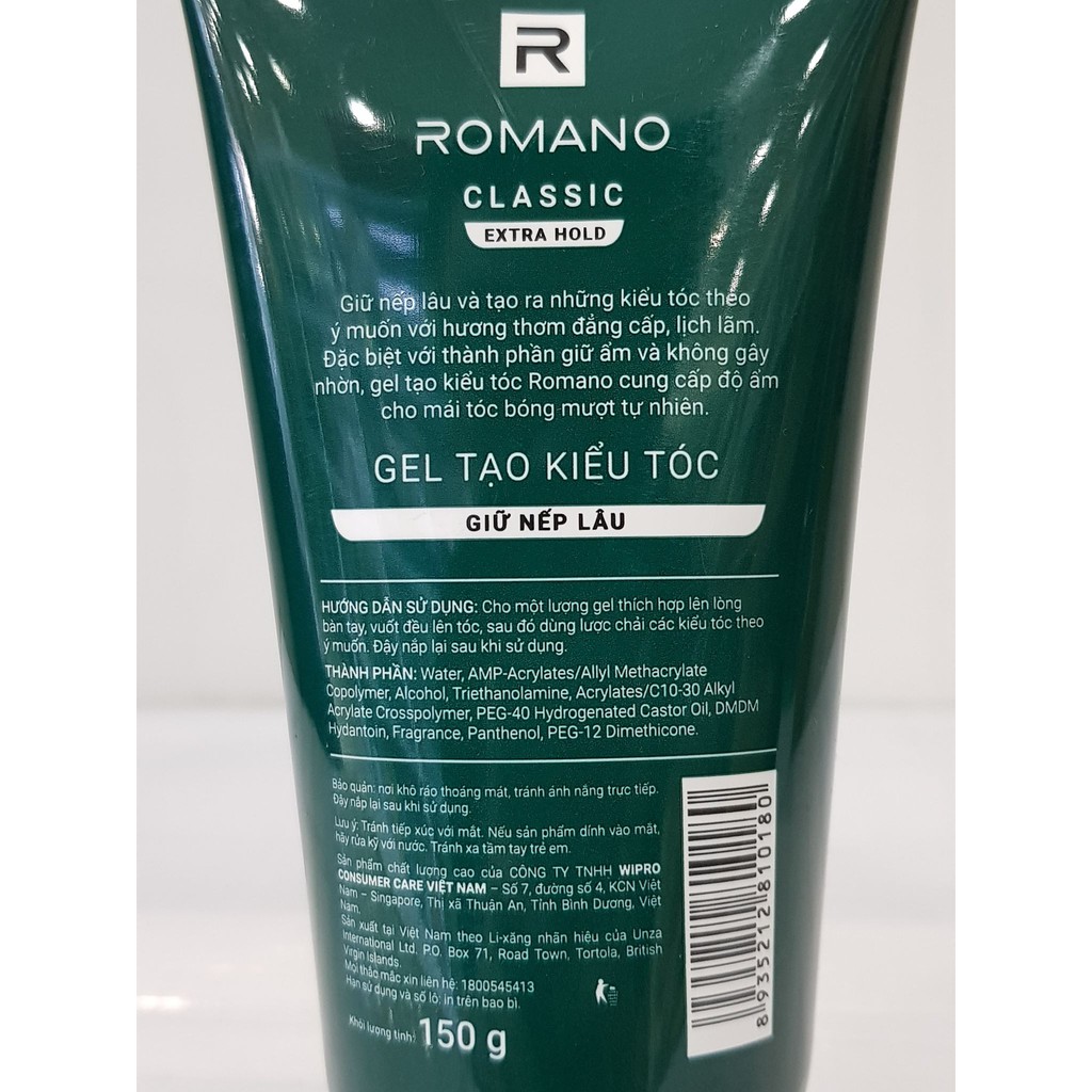 Gel Vuốt Tạo Kiểu Tóc Nam Romano Classic 150g