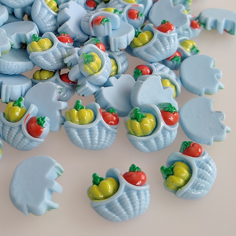 Set 10 Miếng Dán Nam Châm Bằng Resin Trang Trí Móc Khóa Hình Giỏ Rau Củ Quả Dễ Thương