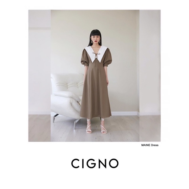 CIGNO-đầm cổ thuỷ thủ vintage tay phồng MAINE dress