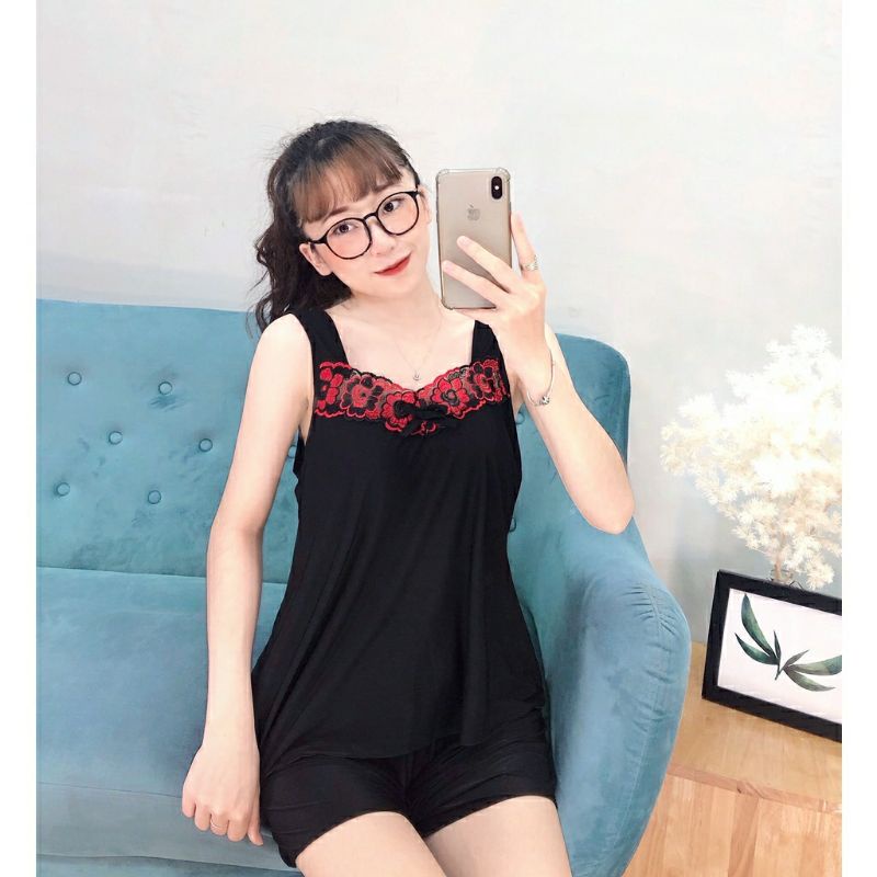 SET BỘ ĐỒ NGỦ THUN LẠNH FREESIZE, CỔ PHỐI REN TRANG NHÃ, SIZE DƯỚI 60KG, MẶC SIÊU NHẸ, SIÊU MÁT | BigBuy360 - bigbuy360.vn