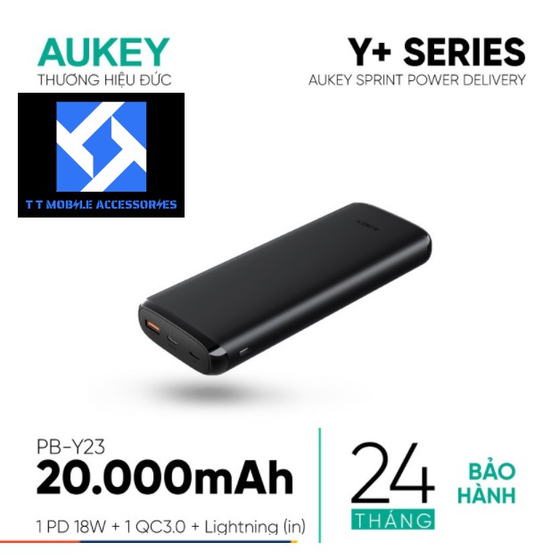 Sạc Dự Phòng 20000mAh AUKEY PB-Y23, sạc vào bằng cáp lightning-Iphone/Ipad, Aukey VIETNAM,mới 100%, B/hành 2 năm 1 đổi 1