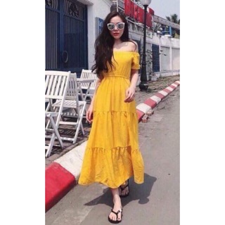 Đầm maxi trễ vai thun nhún cực yêu <3 - kèm hình thật 100%