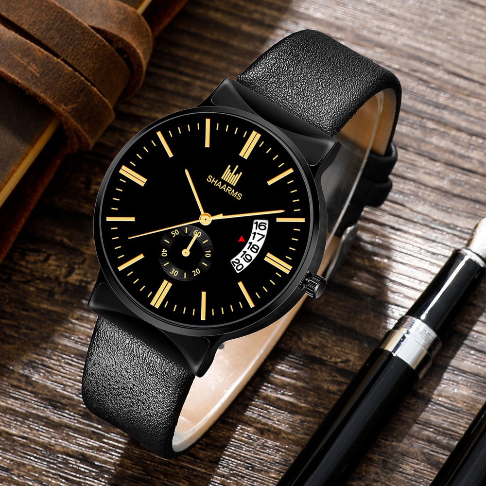 (SIÊU PHẨM) Đồng hồ nam SHAARMS SHA668 doanh nhân đẳng cấp viền thép lịch lãm dây da cao cấp | BigBuy360 - bigbuy360.vn