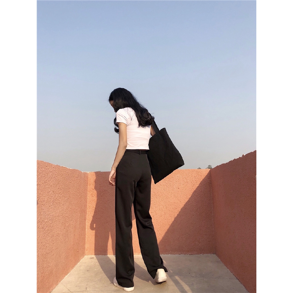 Quần dài SUXI lưng cao ống rộng cá tính cho nữ