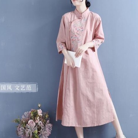 ☻ L O T U S ☻ Đầm Sườn Xám Thêu Hoa Plus Size CAL1732