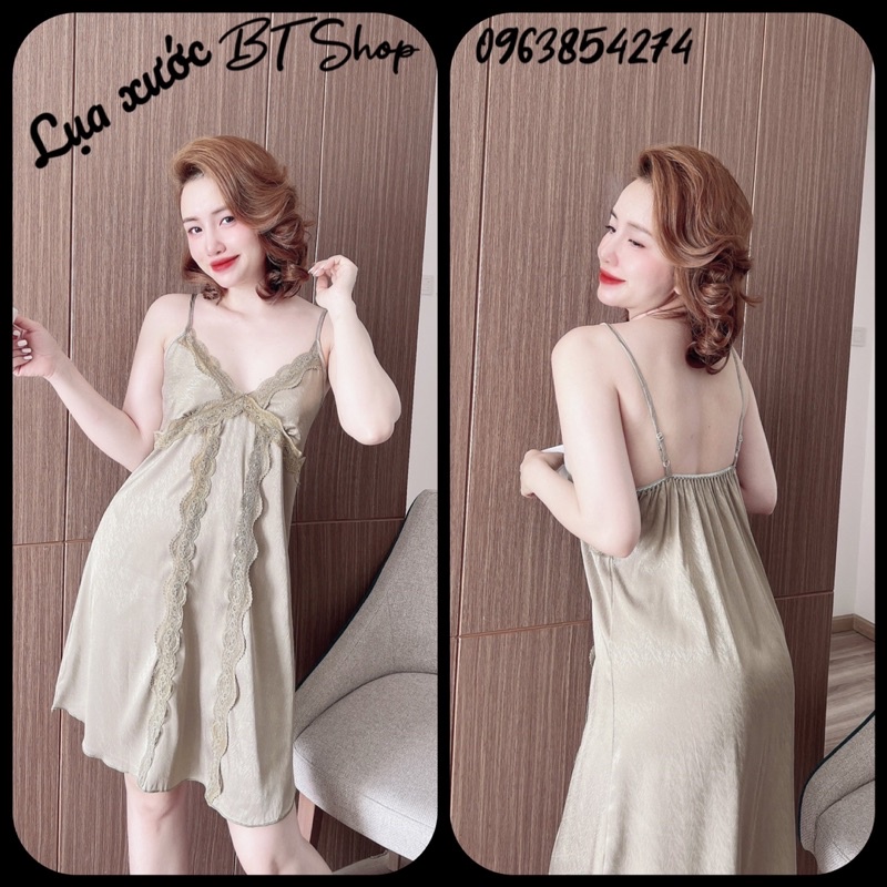 Váy đầm ngủ mặc nhà lụa 2 dây trơn freesize 42-57kg