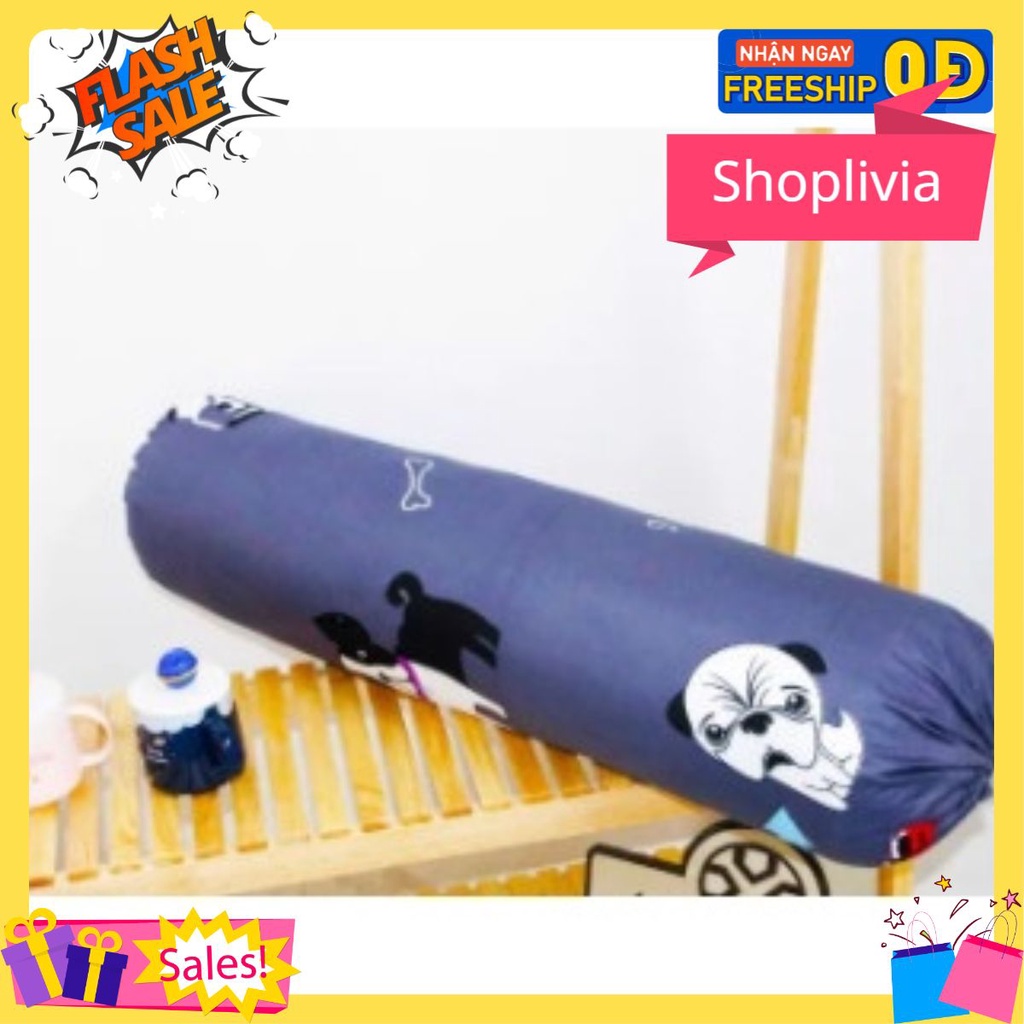 Vỏ Gối Ôm Cotton poly siêu kute 35x100cm-mẫu chó ghi