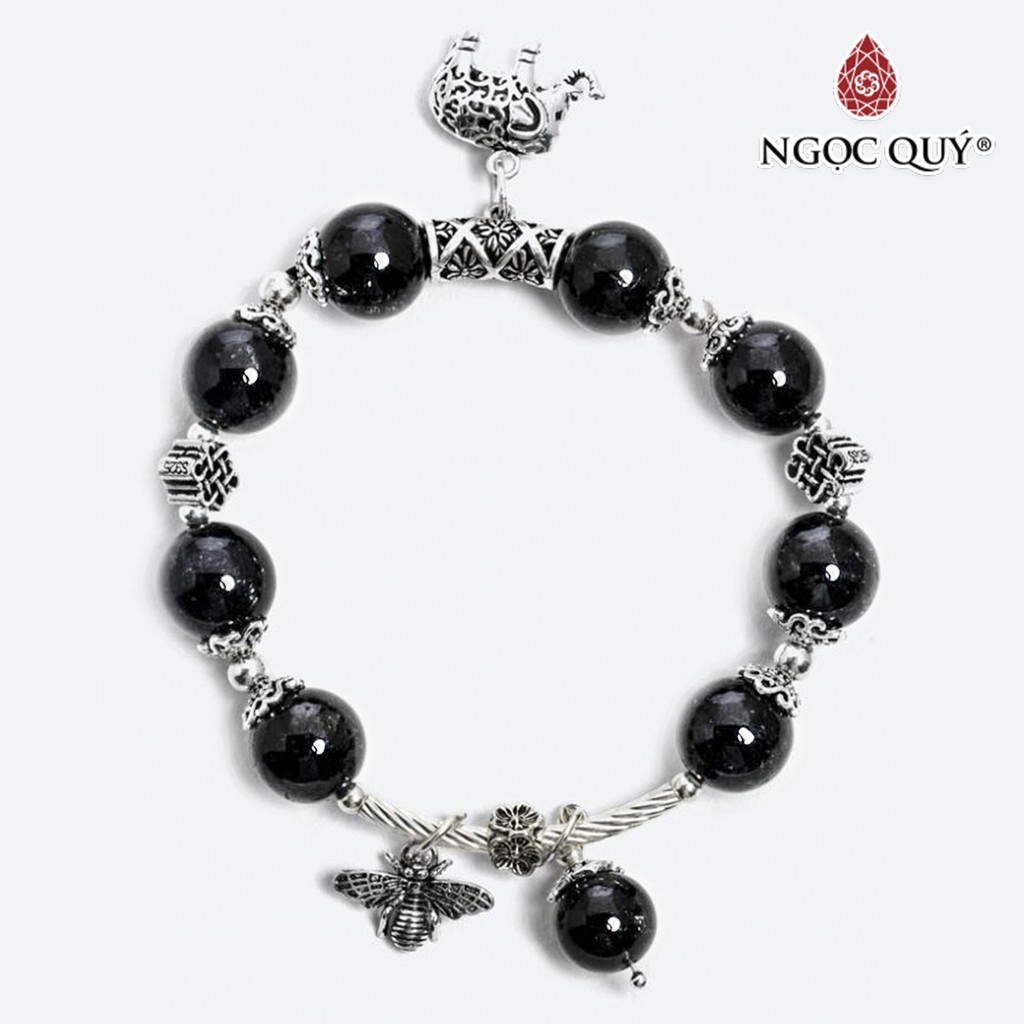Vòng tay TA tóc đen charm bạc hạt 10mm - Ngọc Quý
