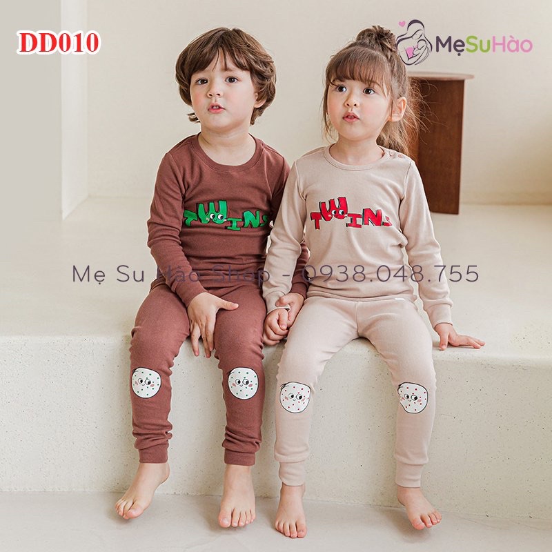 Bộ dài tay trẻ em thun cotton dày dặn mẫu trơn chữ twins hãng cordi - ảnh sản phẩm 1