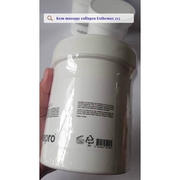 Kem Collagen Massage Cream 213 1000ml Esthepro chính hãng cho Spa chống lão hóa đẩy lùi nếp nhăn sáng da cân bằng độ ẩm.