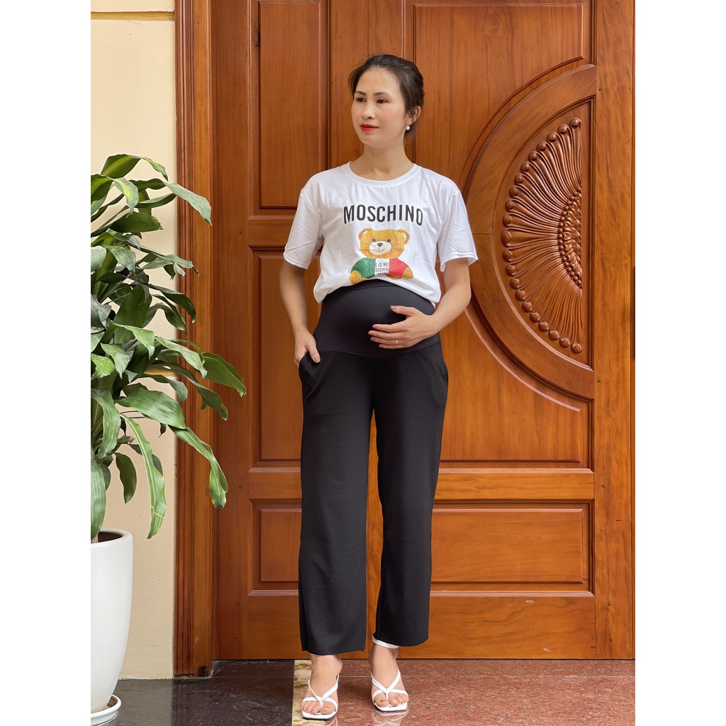 Quần bầu ống rộng CHẤT THUN TĂM Dáng Suông Thời Trang, Mềm Đẹp Trẻ Trung Cho Mẹ Bầu Mặc 4 Mùa QB2021 ( video và ảnh thật