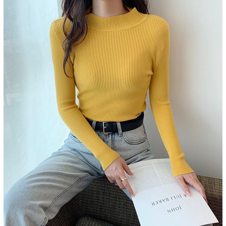 Áo sweater tay dài cổ cao ôm dáng trẻ trung thời trang dành cho nữ | BigBuy360 - bigbuy360.vn