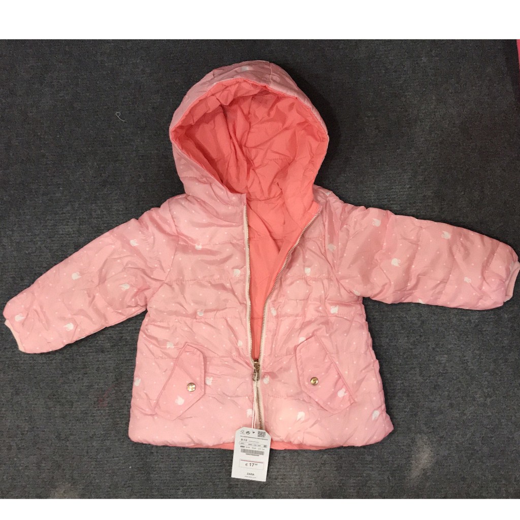 Sale lỗ Áo phao bé gái Zara 2 mặt size 9m - 4y cho bé 9-16kg. Với một mặt trơn, 1 mặt hoa cho bé 2 lựa chọn mặc
