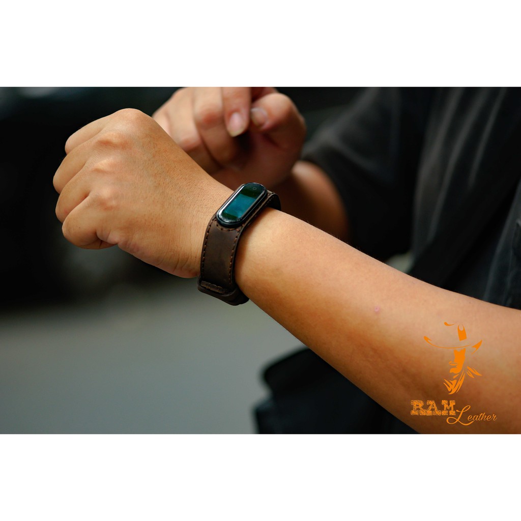 Dây da bò nâu đất cho miband 4 / miband 3 của RAM leather cực kỳ chất lượng