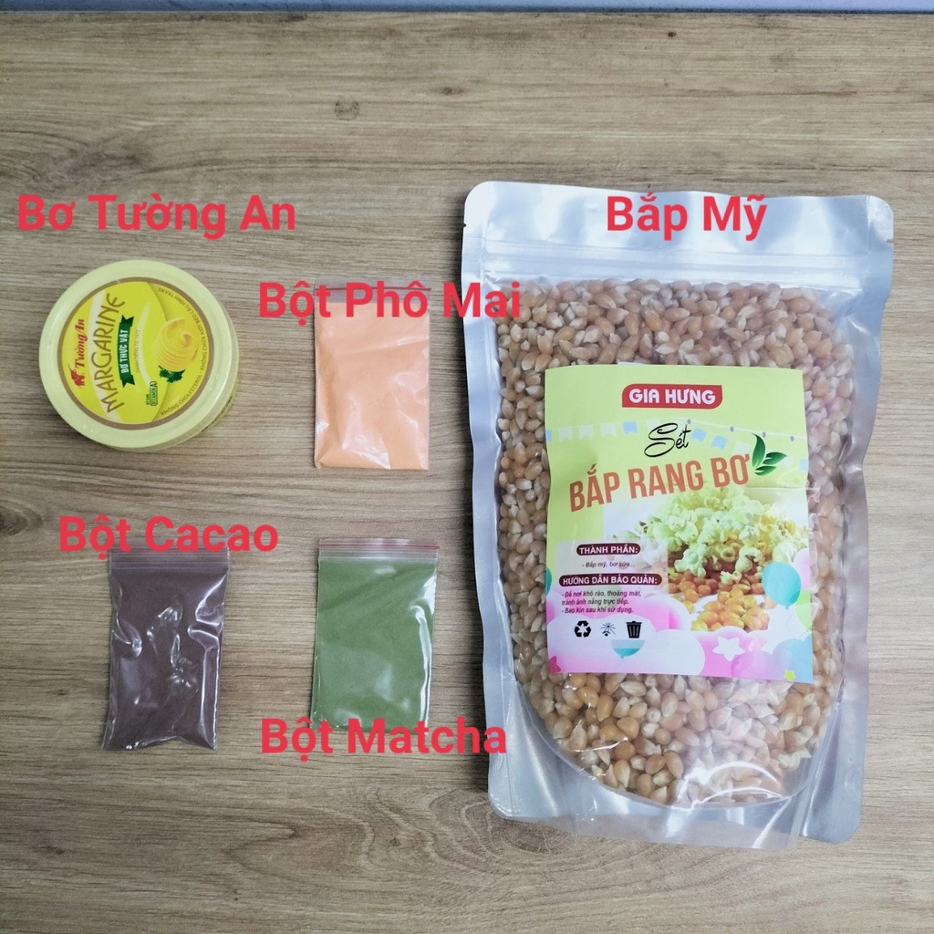 Set Nguyên Liệu Nấu Bắp Rang Bơ Lắc Phô Mai Cacao 1kg Siêu Hót