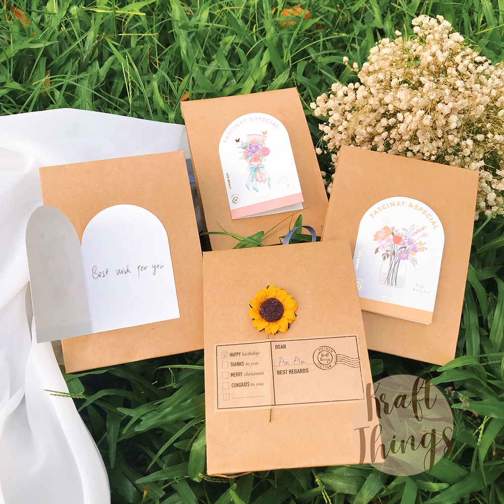 Túi đựng quà kraft nắp gập, túi giấy đựng son, phụ kiện, quà cảm ơn tiệc cưới vintage kèm nơ T02