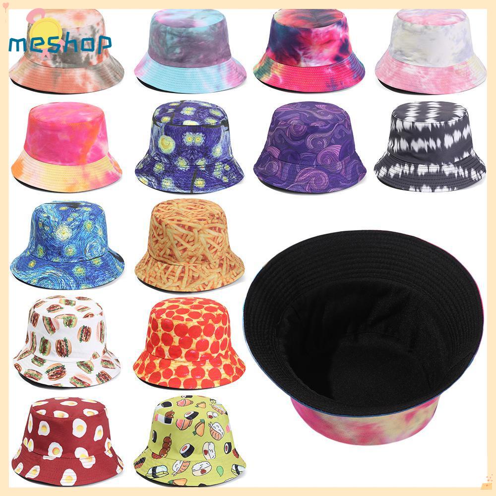 Nón Bucket Cotton Hai Mặt Họa Tiết Bánh Hamburger Màu Cầu Vồng Phong Cách Hip hop Cho Nam Và Nữ