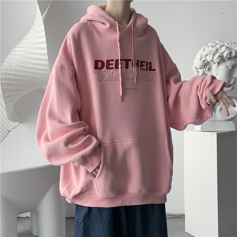 Áo hoodie dáng rộng in chữ phong cách thể thao năng động thời trang cho nam