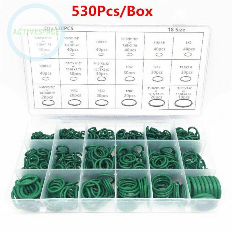 Set 530 vòng đệm tròn từ cao su màu xanh lá 18 size cho máy điều hòa xe hơi