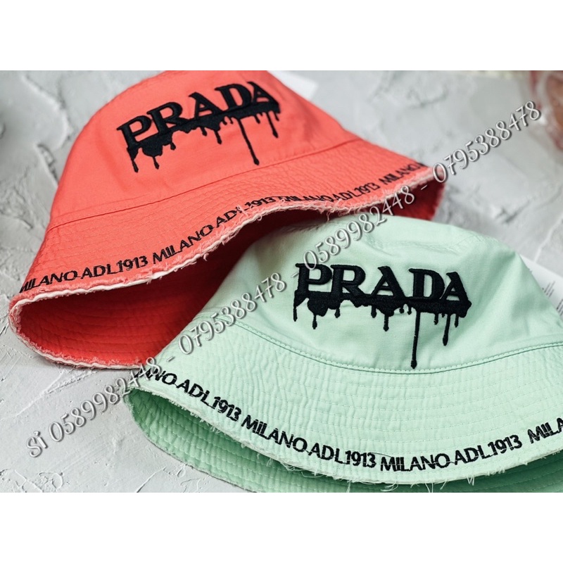 Mũ bucket vành cụp - nón tai bèo 2 mặt phối vành tưa thêu vành chữ P.R.A siêu đẹp chất xịn