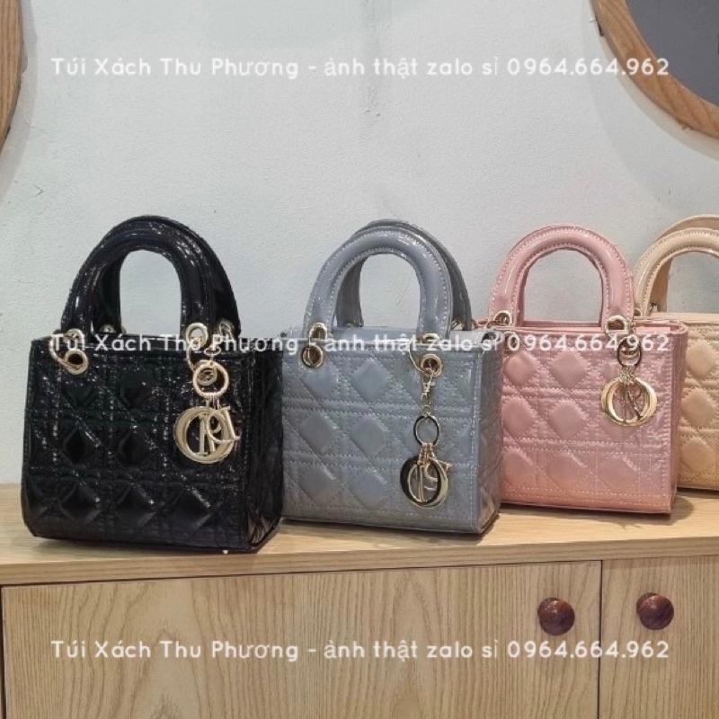 Túi đeo chéo nữ, túi quai xách lady Di.o trần ô trám da bóng hàng việt xuất - tặng kèm chùm treo (ảnh thật shop chụp)