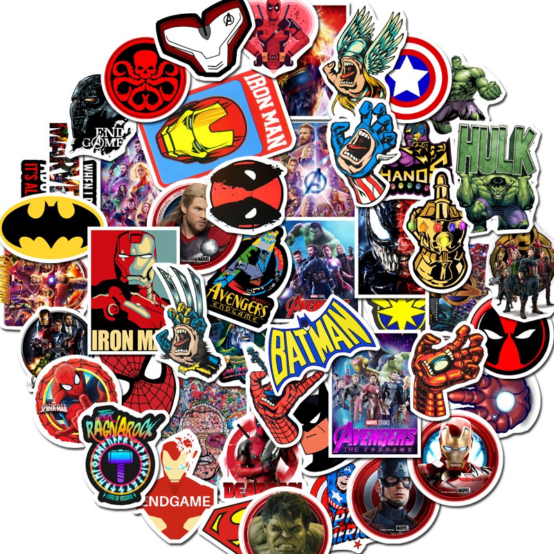 Set 50 sticker hình siêu anh hùng Marvel trang trí thủ công kháng nước