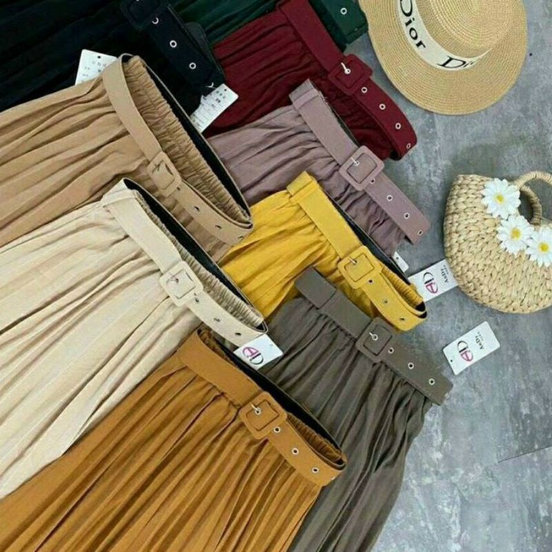 Chân váy xếp ly dài midi kèm đai thắt đủ màu hàng quảng châu