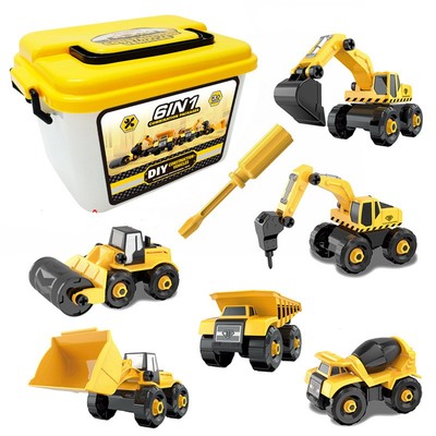 Bộ đồ chơi lắp ráp xe công trình gồm 6 xe kèm hộp đựng tua vít bằng nhựa ABS -KAVY