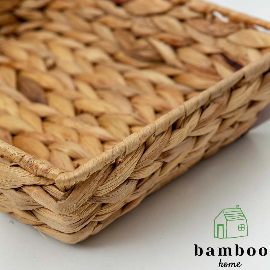 Khay bèo lục bình THE BAMBOO đan vát đáy đựng đồ trang trí nhà cửa