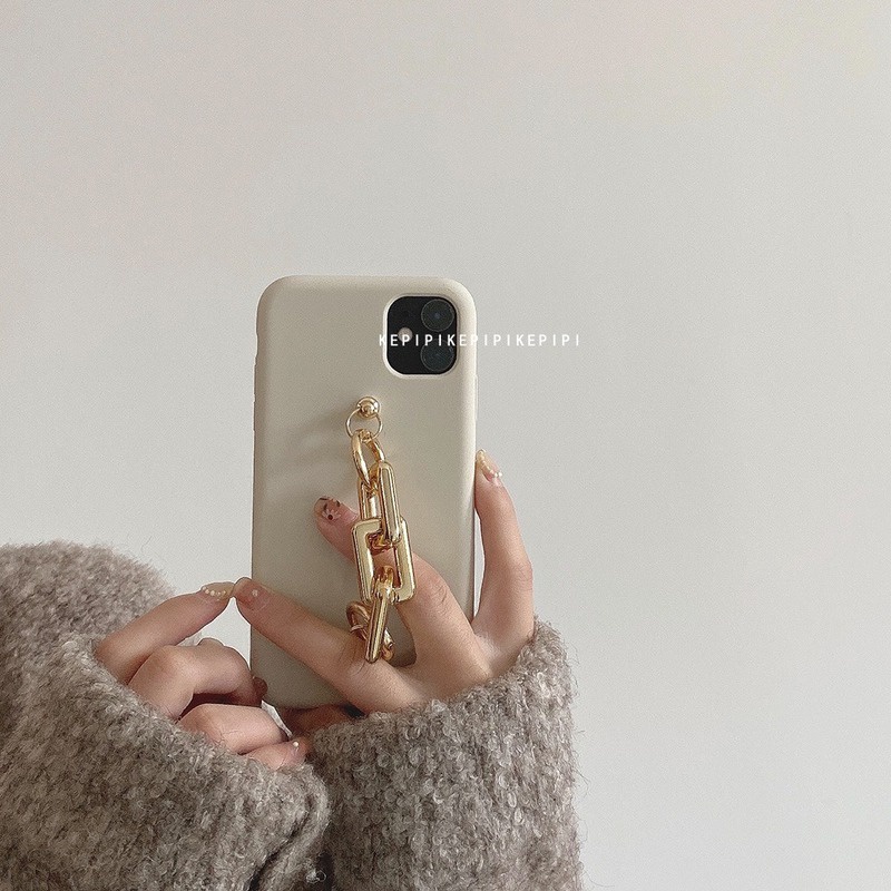 Ốp điện thoại có dây đeo tay màu trắng phong cách Hàn Quốc cho iPhone 11promax