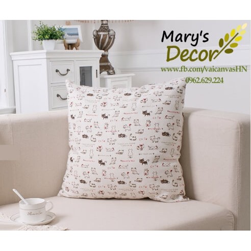 Gối tựa sofa Mary Décor - họa tiết Mèo kitty nền trắng G-E07