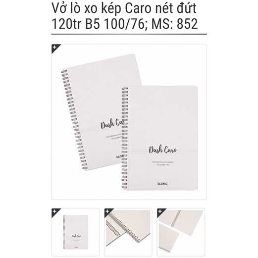 KLONG - Vở lò xo kép Caro 120 trang - size B5 100/76; MS: 852 - 584 - 585 🐻💕 cho học sinh, nv văn phòng, bujo, quà tặng🌸