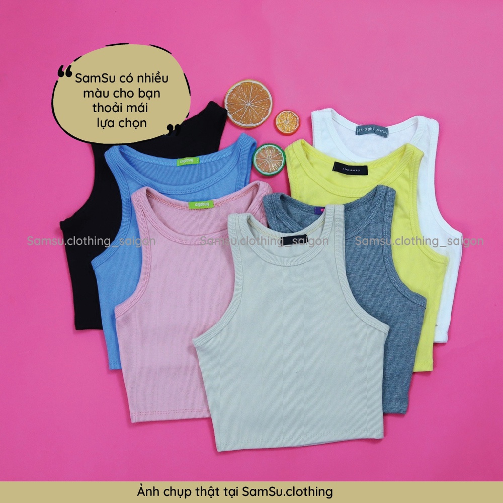Áo Ba Lỗ nữ Croptop Ôm Body, Áo Crt Kiểu Trơn Chất Thun Gân Mềm Mại Co Dãn SAMSU GUVIA