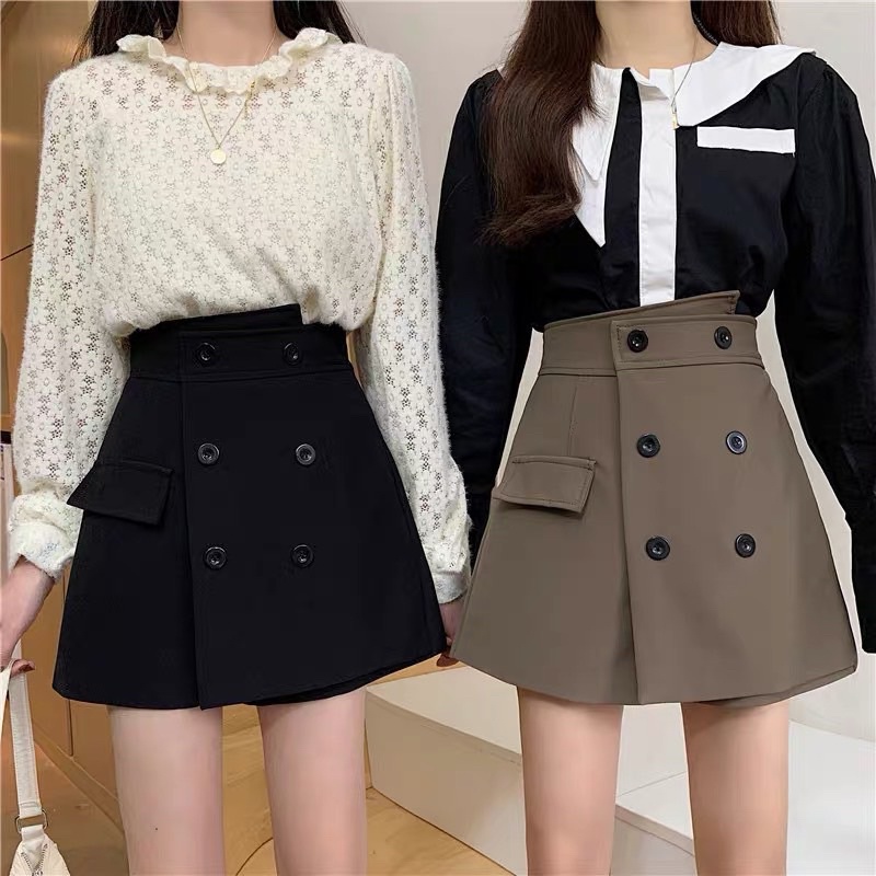 Chân váy vạt chéo phối 6 khuy - Mã 909