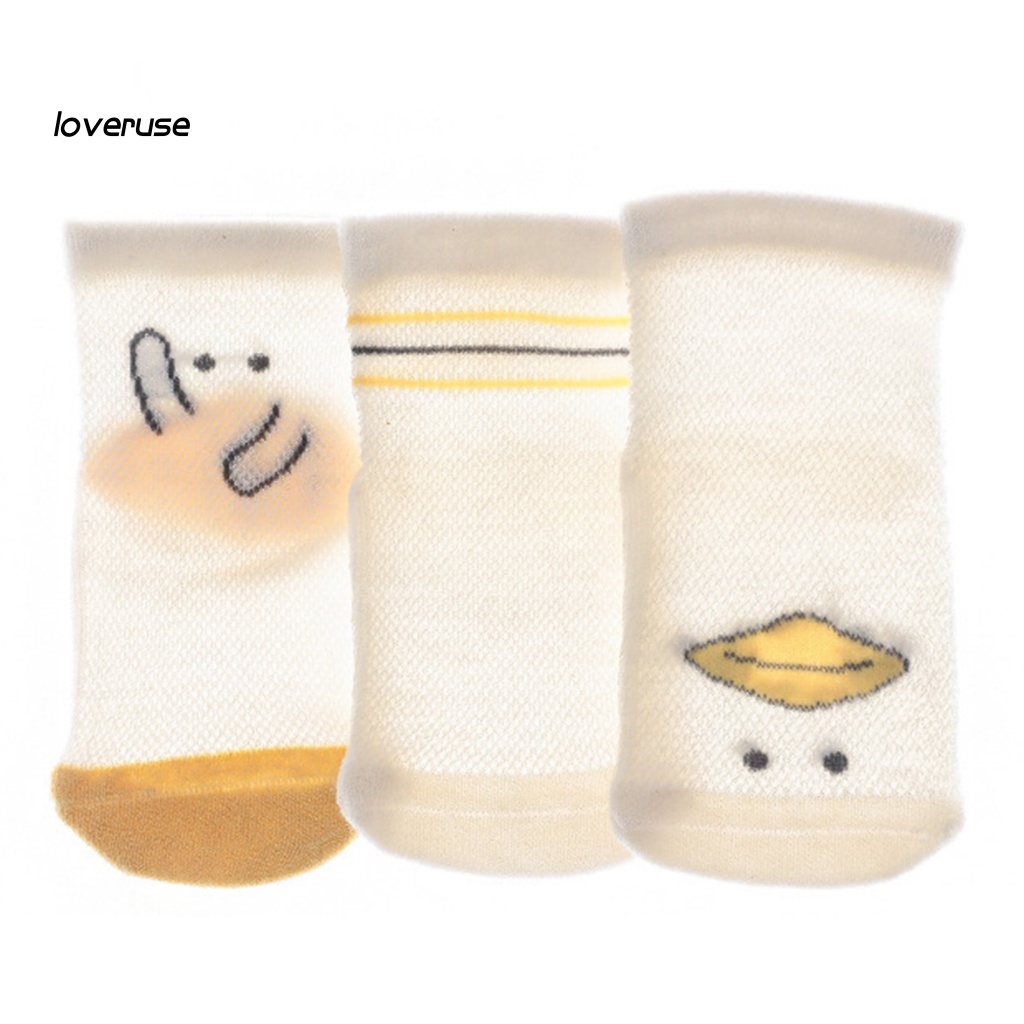 Set 3 Đôi Tất Chống Trượt Thoáng Khí In Họa Tiết Xinh Xắn Cho Bé
