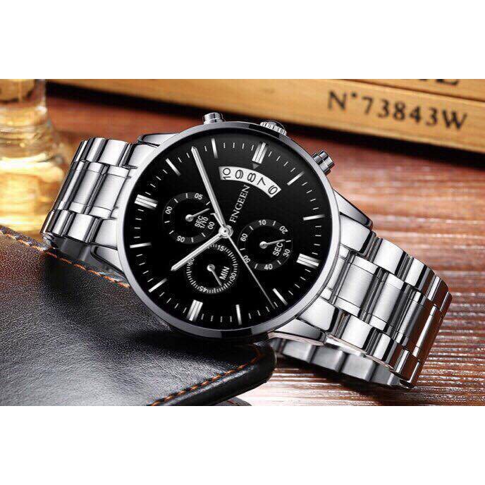 Đồng hồ nam FNGEEN F12 mặt tròn có lịch ngày, dây thép không gỉ | BigBuy360 - bigbuy360.vn