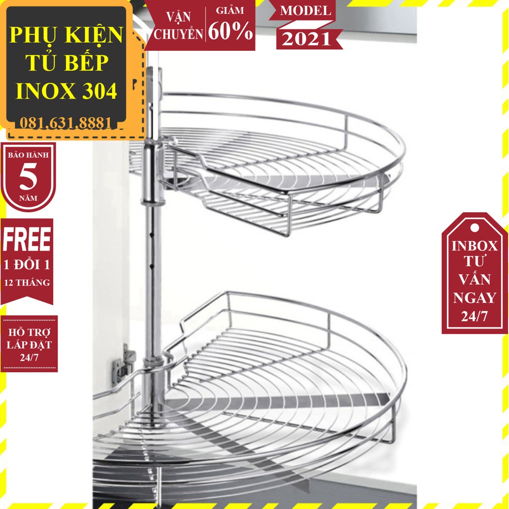 Mua Mâm xoay lắp tủ bếp 2 tầng inox 304, mâm inox lắp tủ bếp, phụ kiện ...