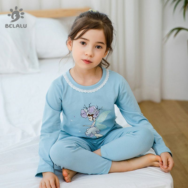 Set bộ quần áo dài tay bé gái thu đông chất cotton Belalu